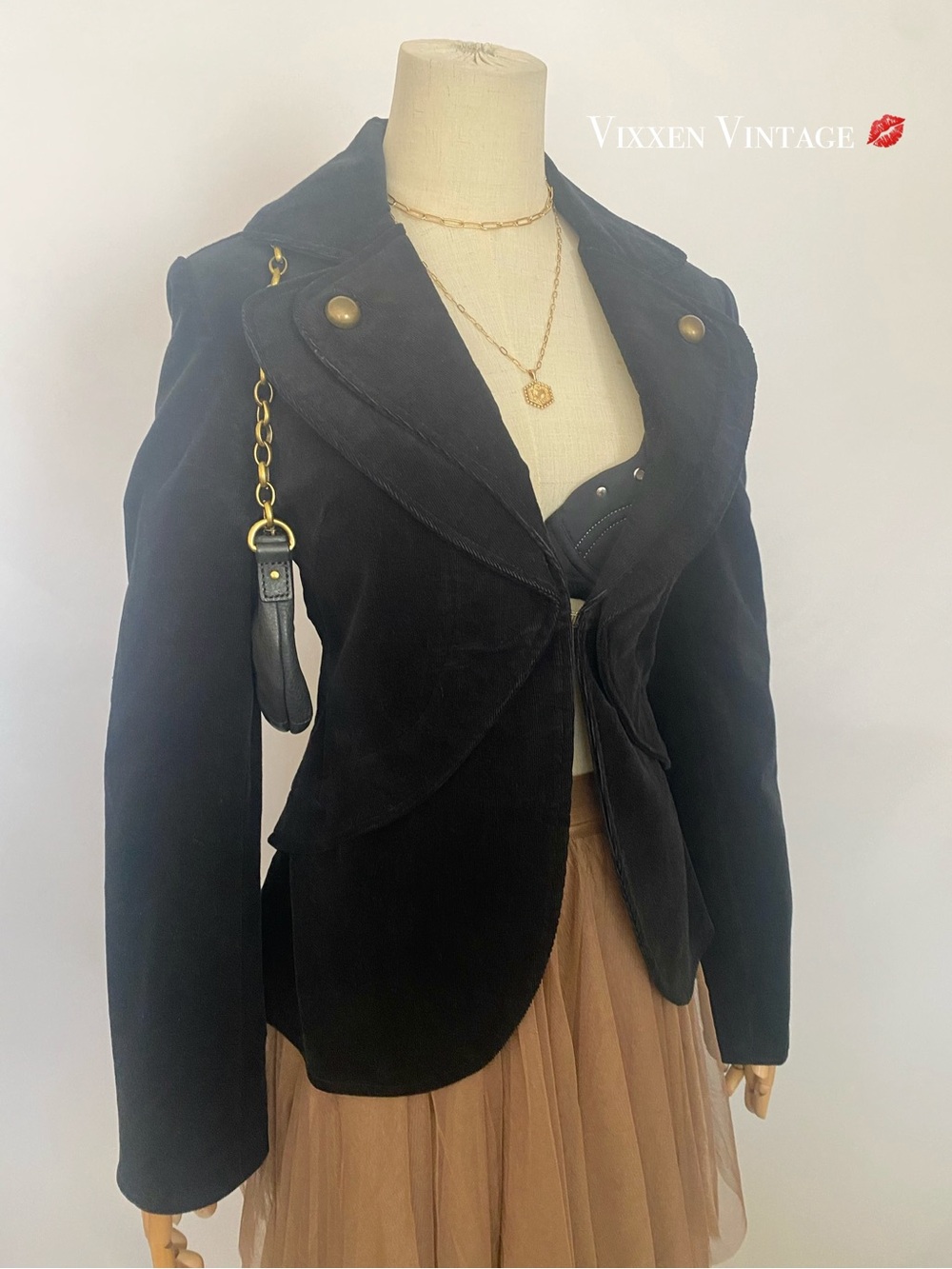 VINTAGE Y2K LUII MILITARY STYLE CORDUROY BLAZER JACKET IN BLACK